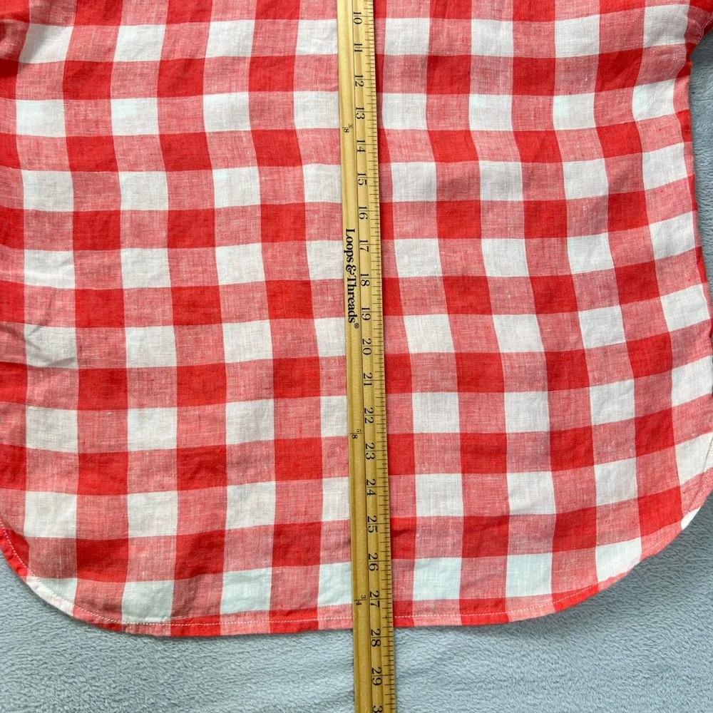 C&C California Linen Top Red & White Gingham Plaid Short Sleeve Shirt Small Boxy - Image 8