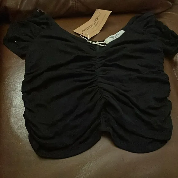 NWT Project Social T Black Ribbed Shirt Sz Small Minimalist Whimsigoth Preppy - Image 2