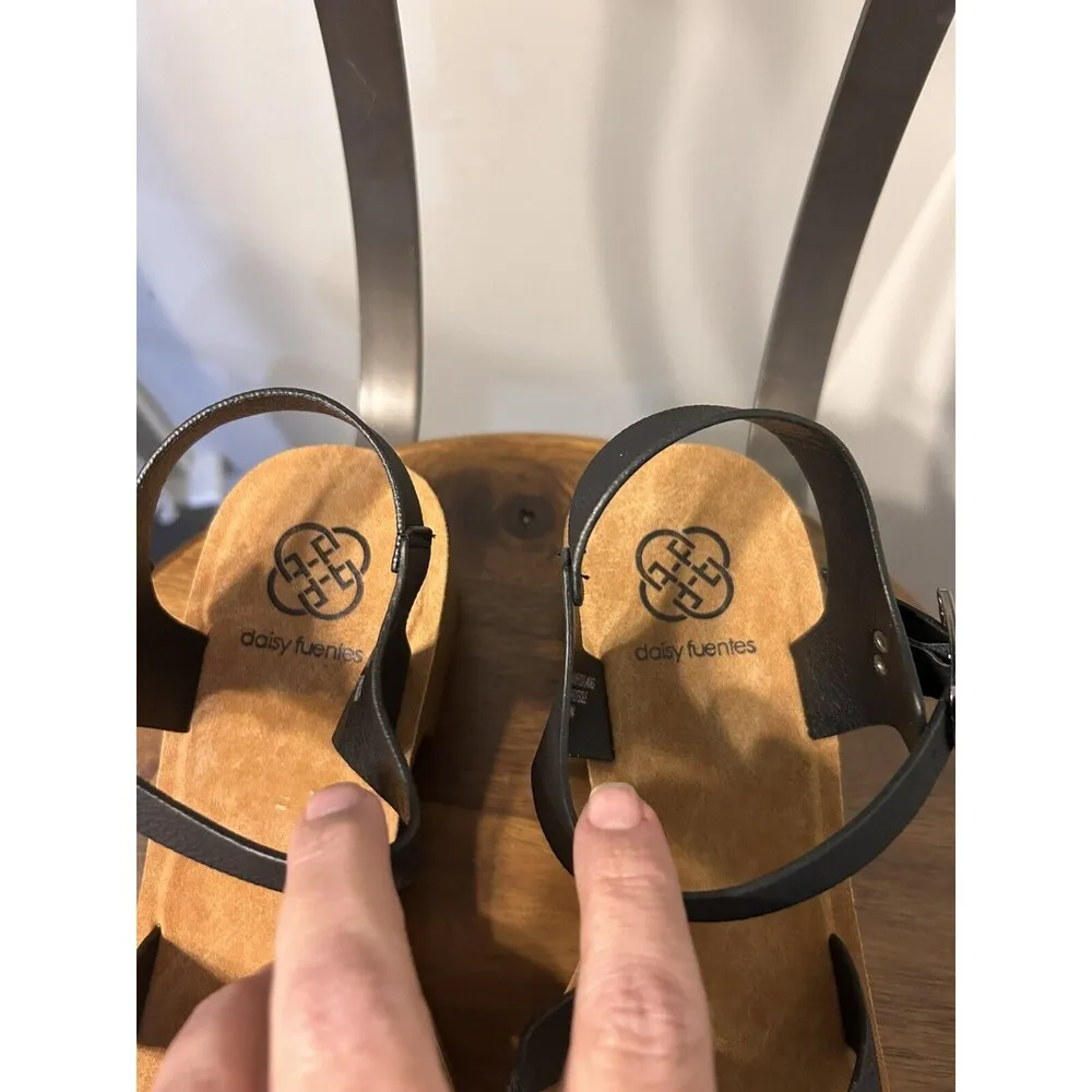 Women's Black Strappy Peep Toe Platform Rubber Wedge Sandals Size 10 Medium - Image 3