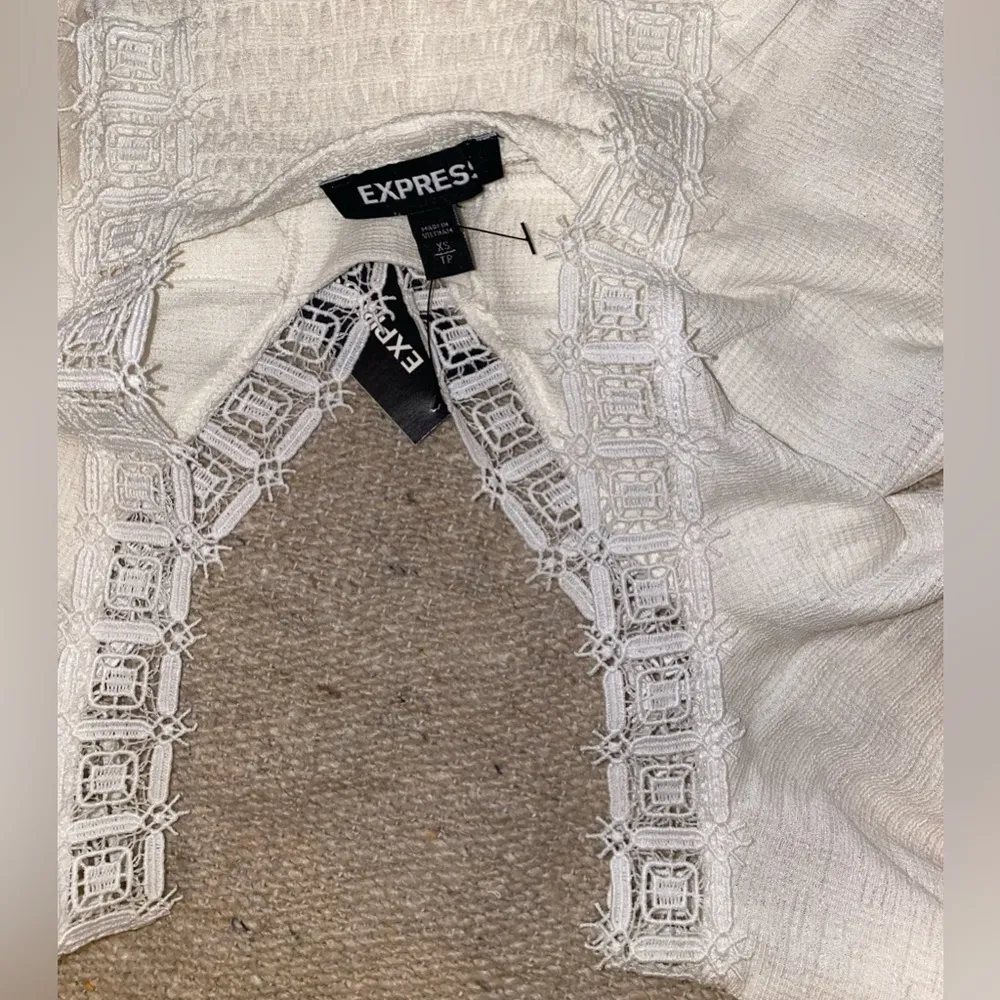 Express Smocked Ruffled V-Neck Lace Trim Sparkle Top - Image 5