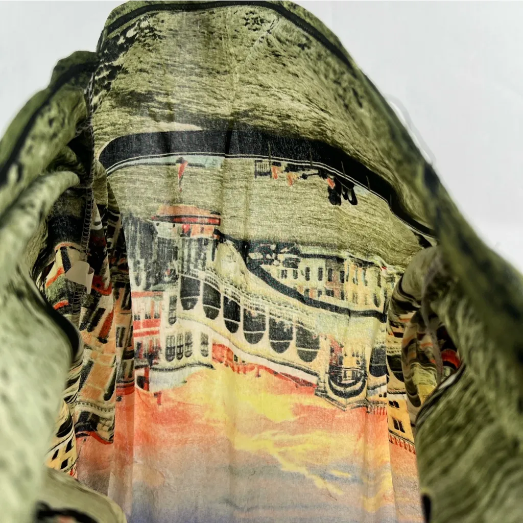 Gizel Mesh Colorful‎ Scenery Graphic Print Rhinestone Embellished Cap Sleeve Top Orange Size L - Image 6