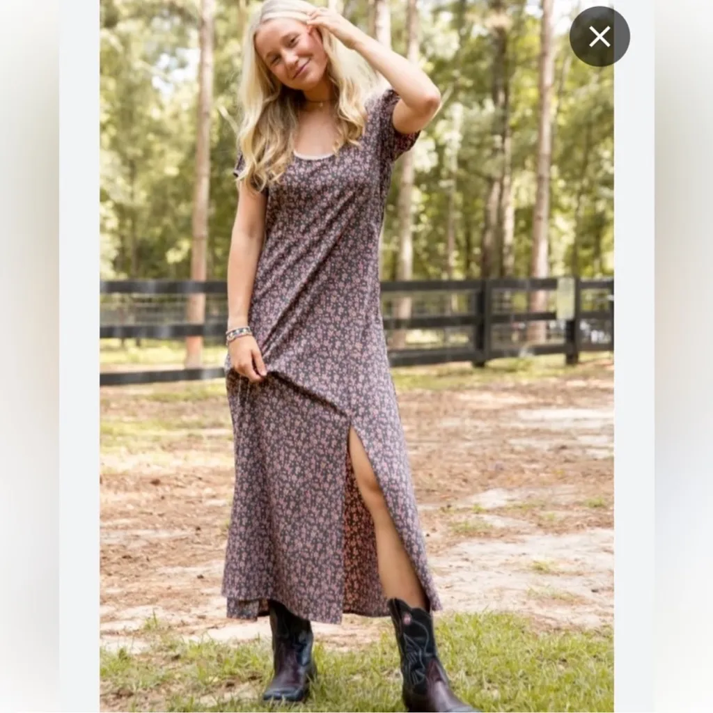 Natural Life Juliette Short Sleeve Midi Maxi Ditsy Floral Dress Gray Large - Image 2