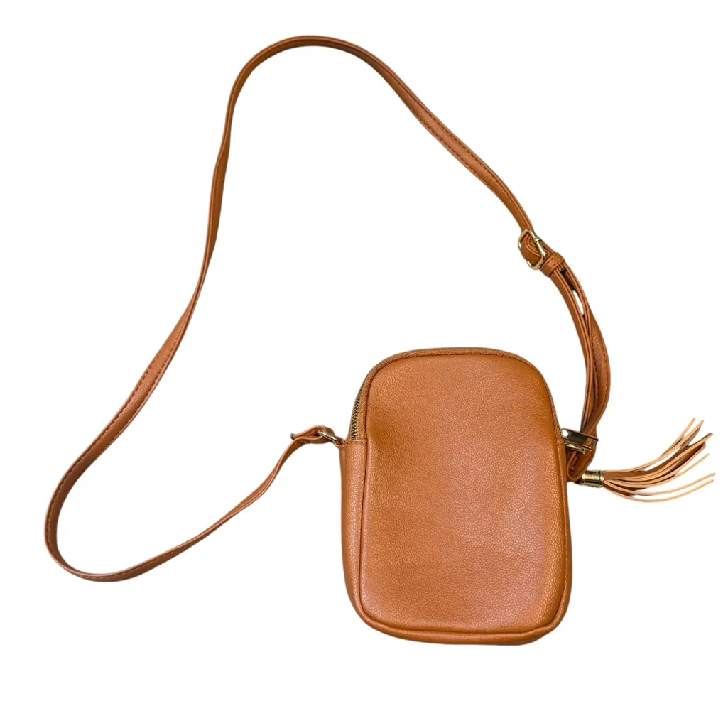 Boutique Womens Zipper Pocket Crossbody‎ Purse Caramel Brown Faux Leather Travel - Image 5