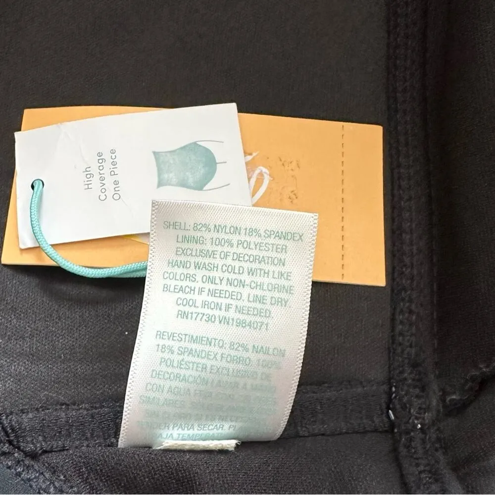 Kona Sol Swimsuit One Piece Black Crochet Flounce Strapless Small NEW - Image 10