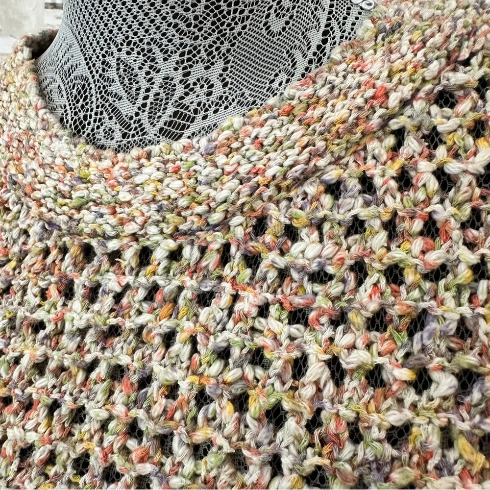 Cabi Multicolor Bouclé Knit Short Sleeve Summer Sweater Size M - Image 3