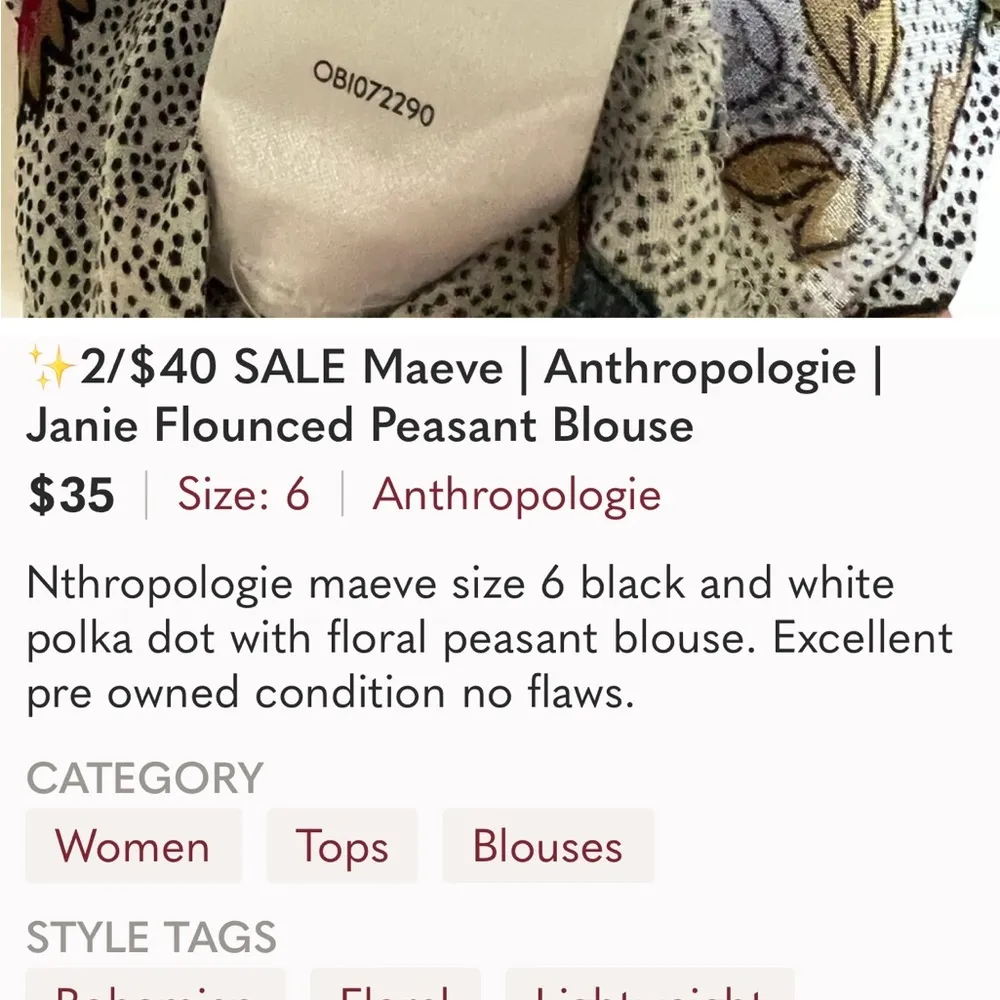 Anthropologie Maeve Janie Flounced Peasant Blouse. Size 00. - Image 12