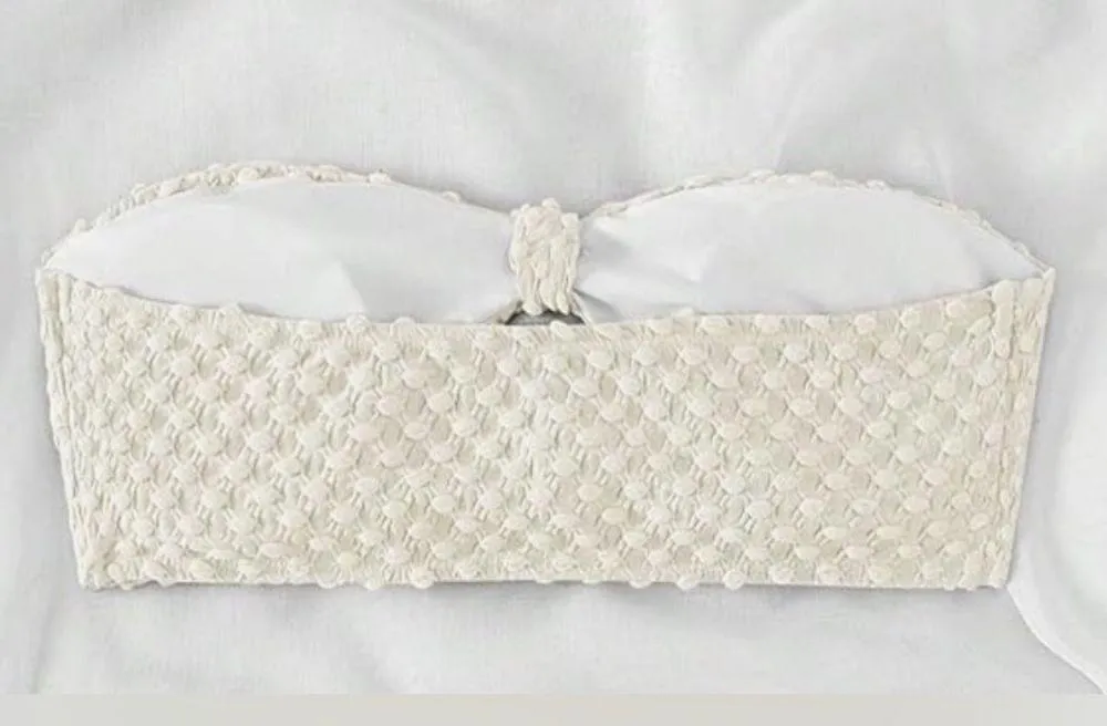 Strapless Cut Out Bandeau Bikini Top-Textured Beige Size Small - Image 2