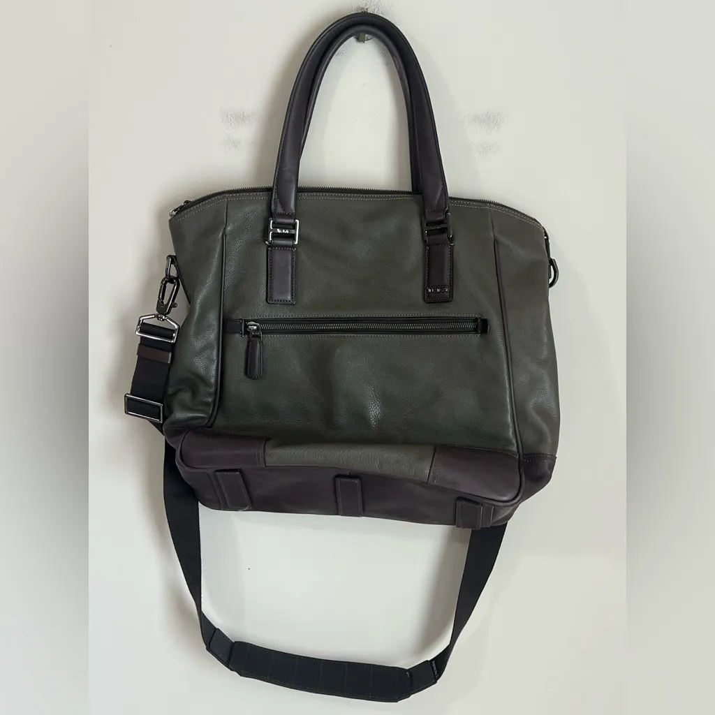 Tumi Beacon Hill Leather Laptop $495 Tote Bag Green Brown Unisex - Image 2