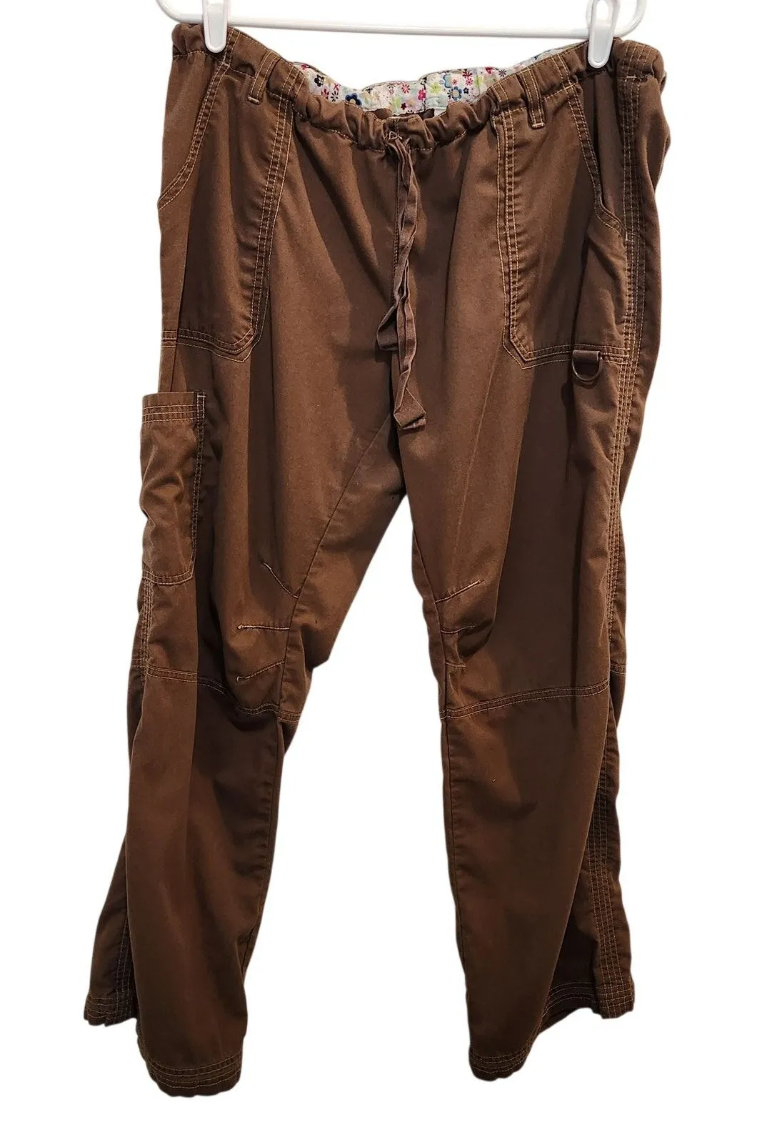 Koi Y2K Brown Drawstring Straight Leg Work Cargo Scrubs Pants Comfy Size XL - Image 1
