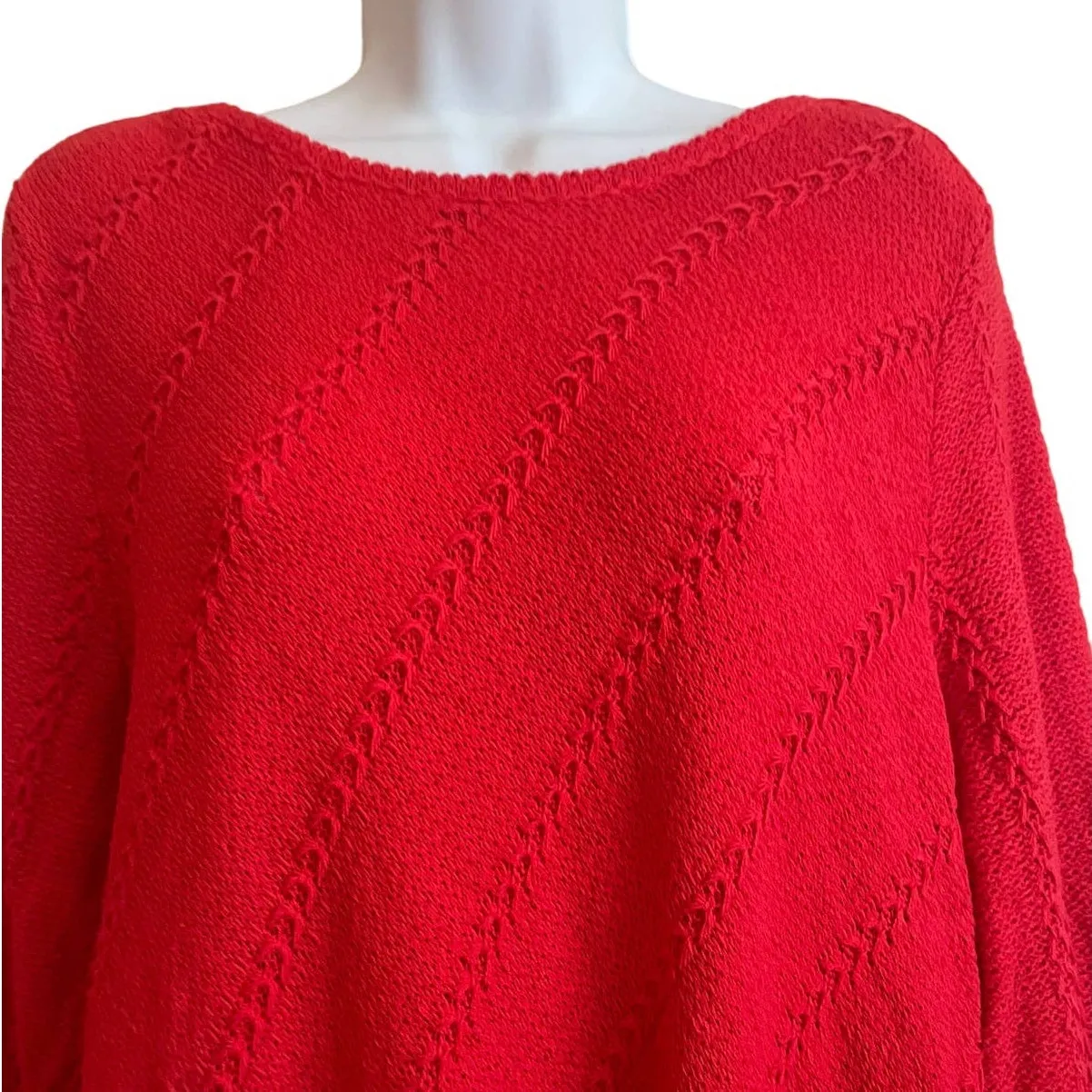 Chicos Women Tunic Sweater XL Coral Fringe Hem Textured Workwear‎ Boho Cottage - Image 9