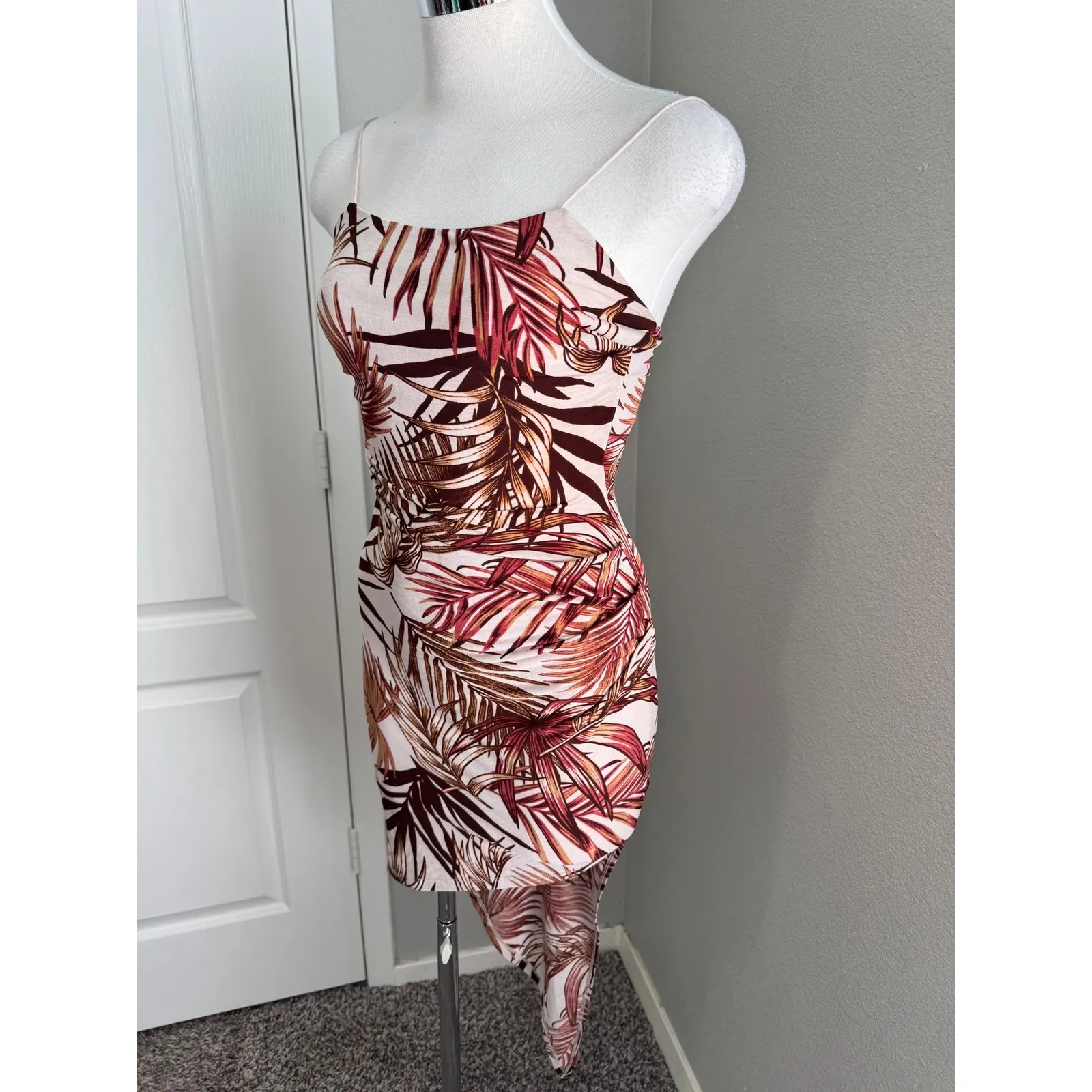 Ruda Made In Mexico Bodycon Dress‎ Tropical Print Sleeveless Mini Dress XS Brown - Image 7