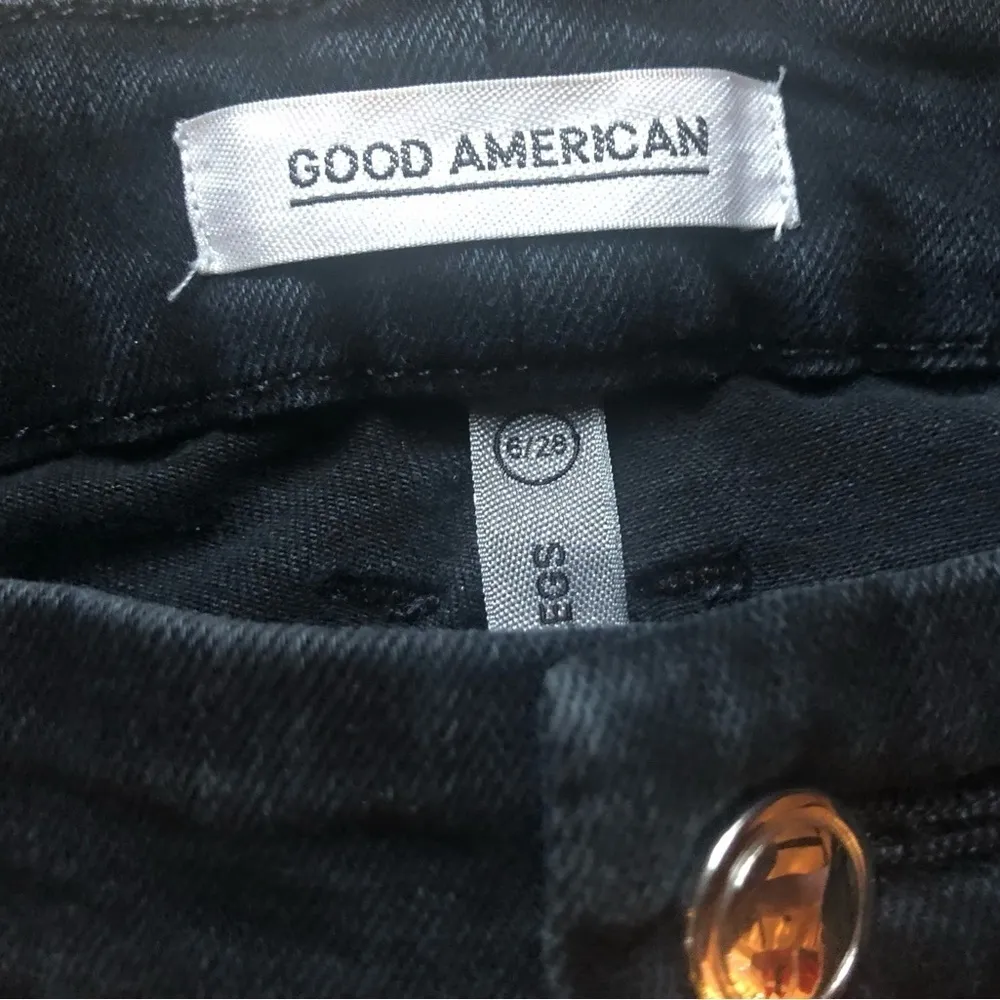 Good American Good Legs High Waisted Jean Sz 6 Dark Blue Stretch Slim Distressed - Image 6