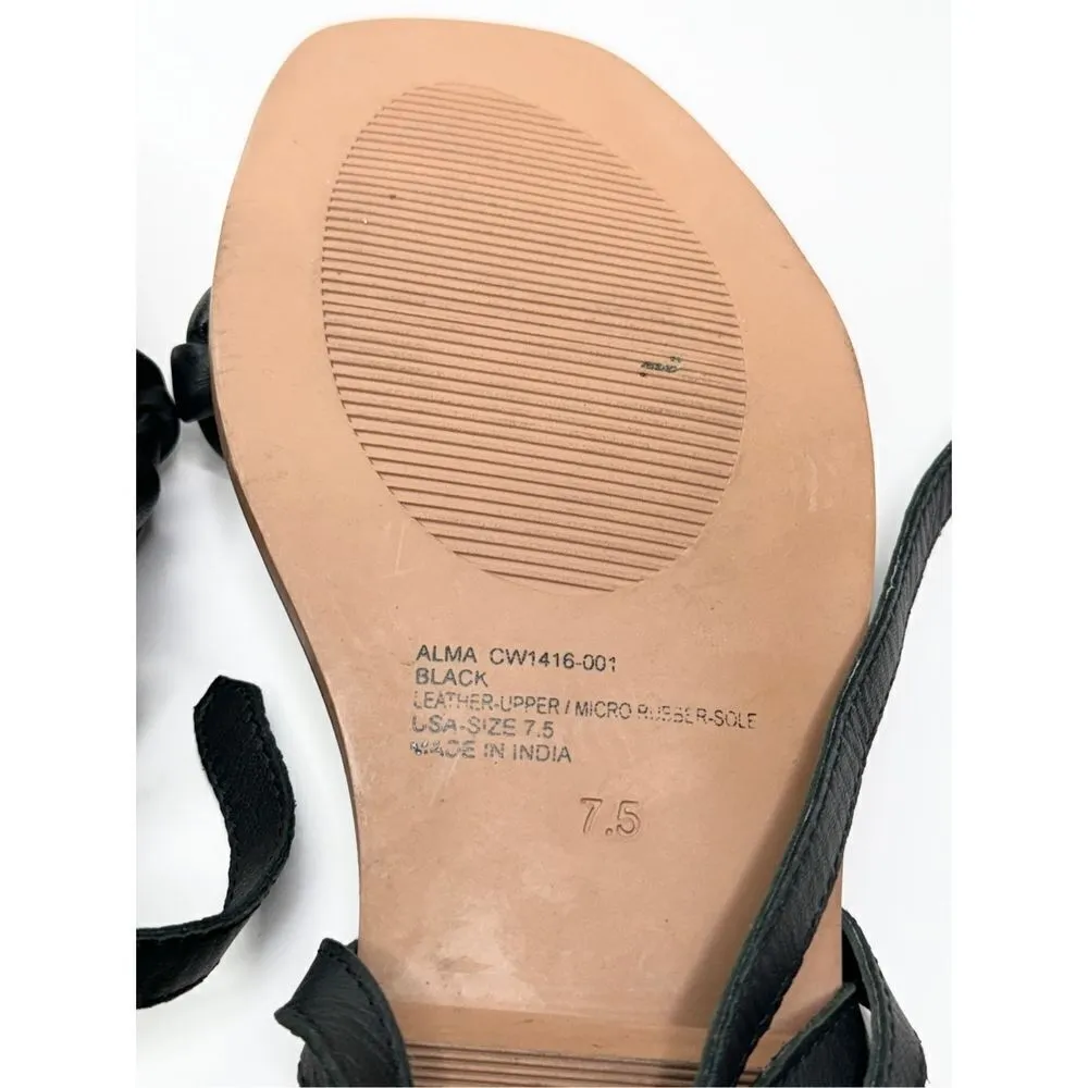 Crevo Sandals Ladies Size 7.5 Black Leather Braided Strap Bohemian Tie Closure - Image 8