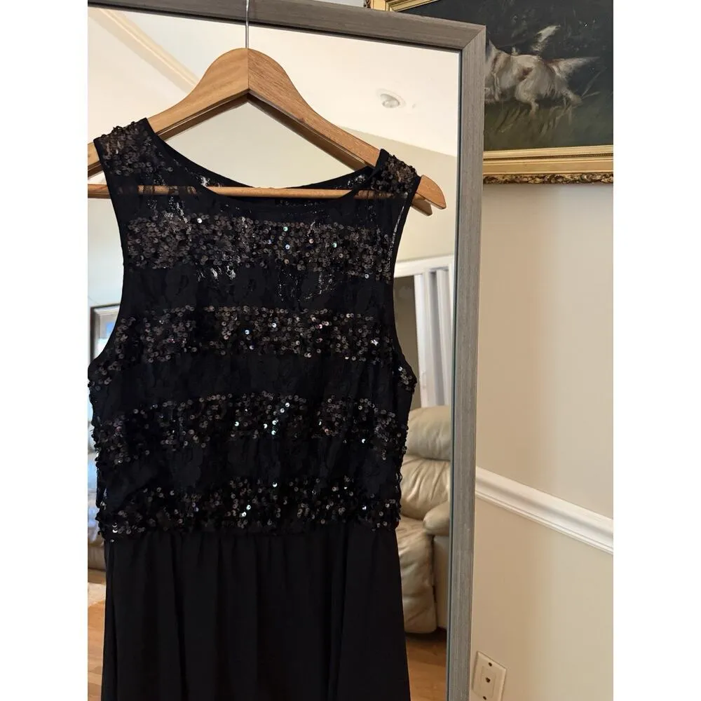 Bisou Bisou Black Sleeveless Sequined High Low Cocktail‎ Women's Dress Size 8 - Image 4