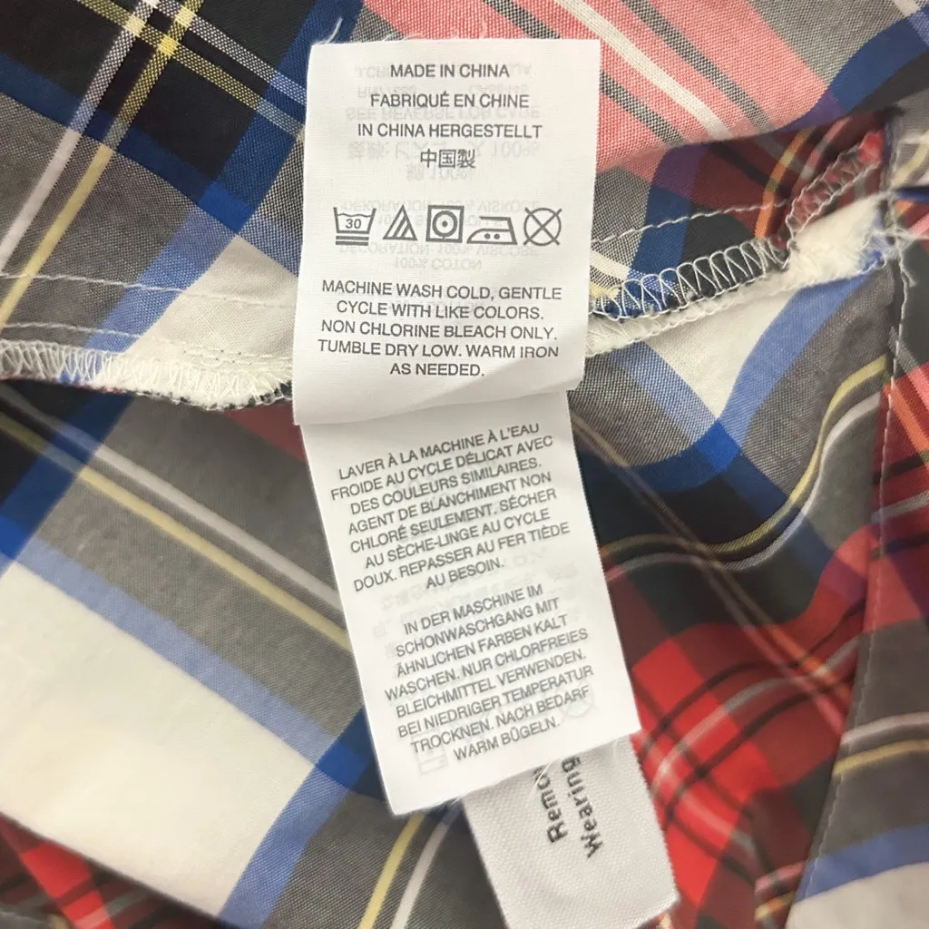 J Crew Red White Black Plaid Sleeveless Shoulder Bow Tie A Line Cotton Blouse 0 - Image 9