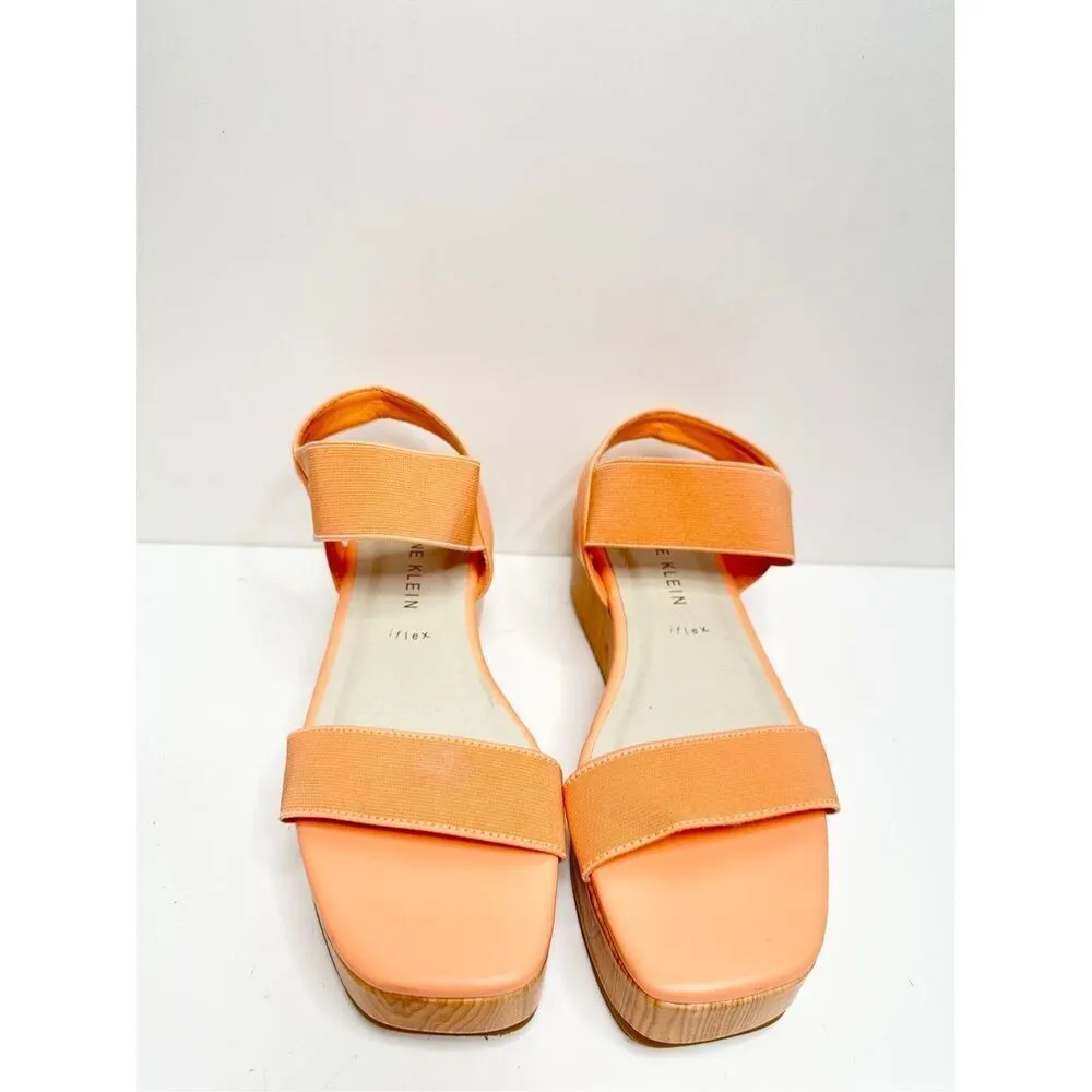 Ann Klein Sandals‎ Size 6.5 Orange Slip On Platform Open Square Toe Summer Shoes - Image 4