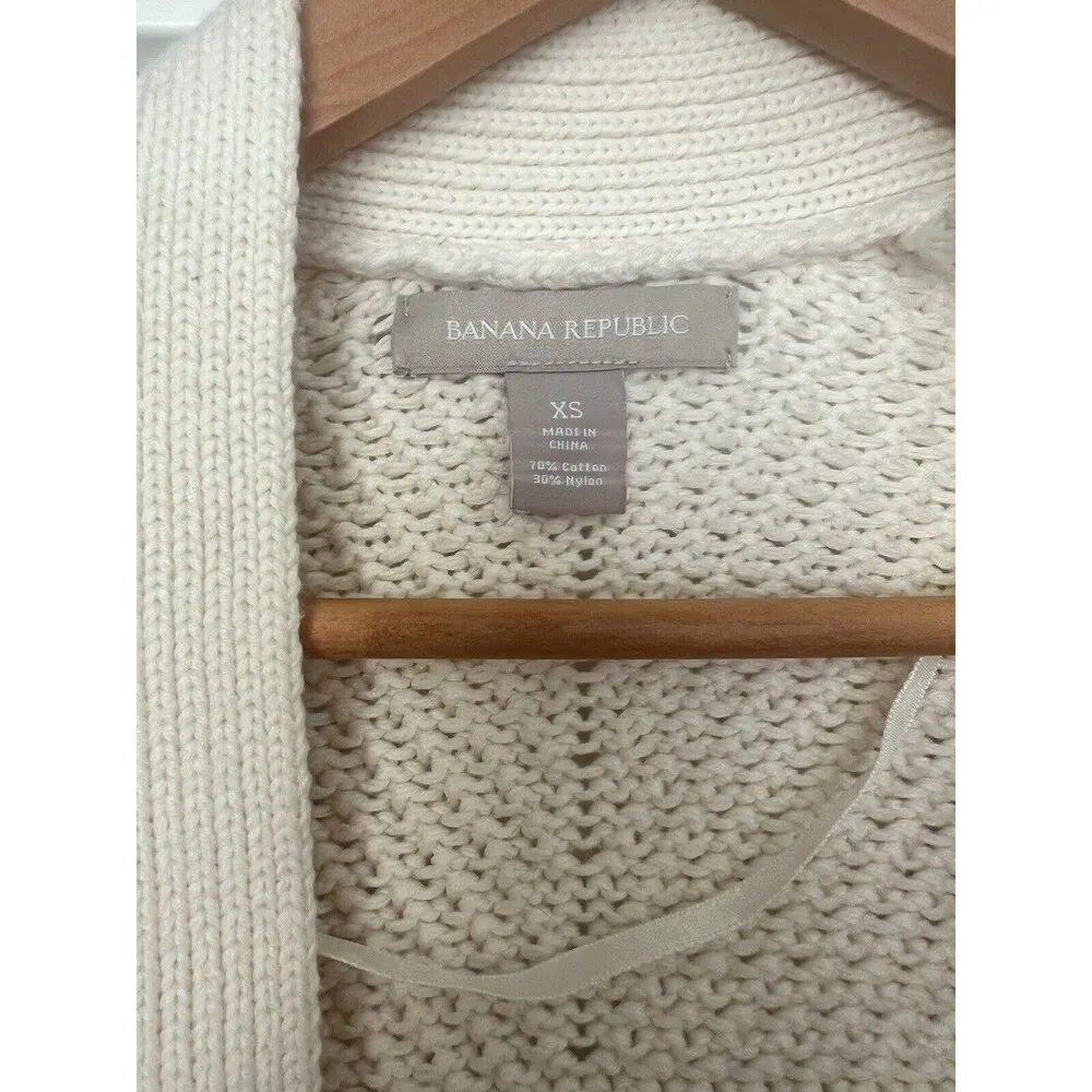 Banana Republic Cream Thick Knit Open Front 90s Preppy Cardigan Sweater size XS - Image 5