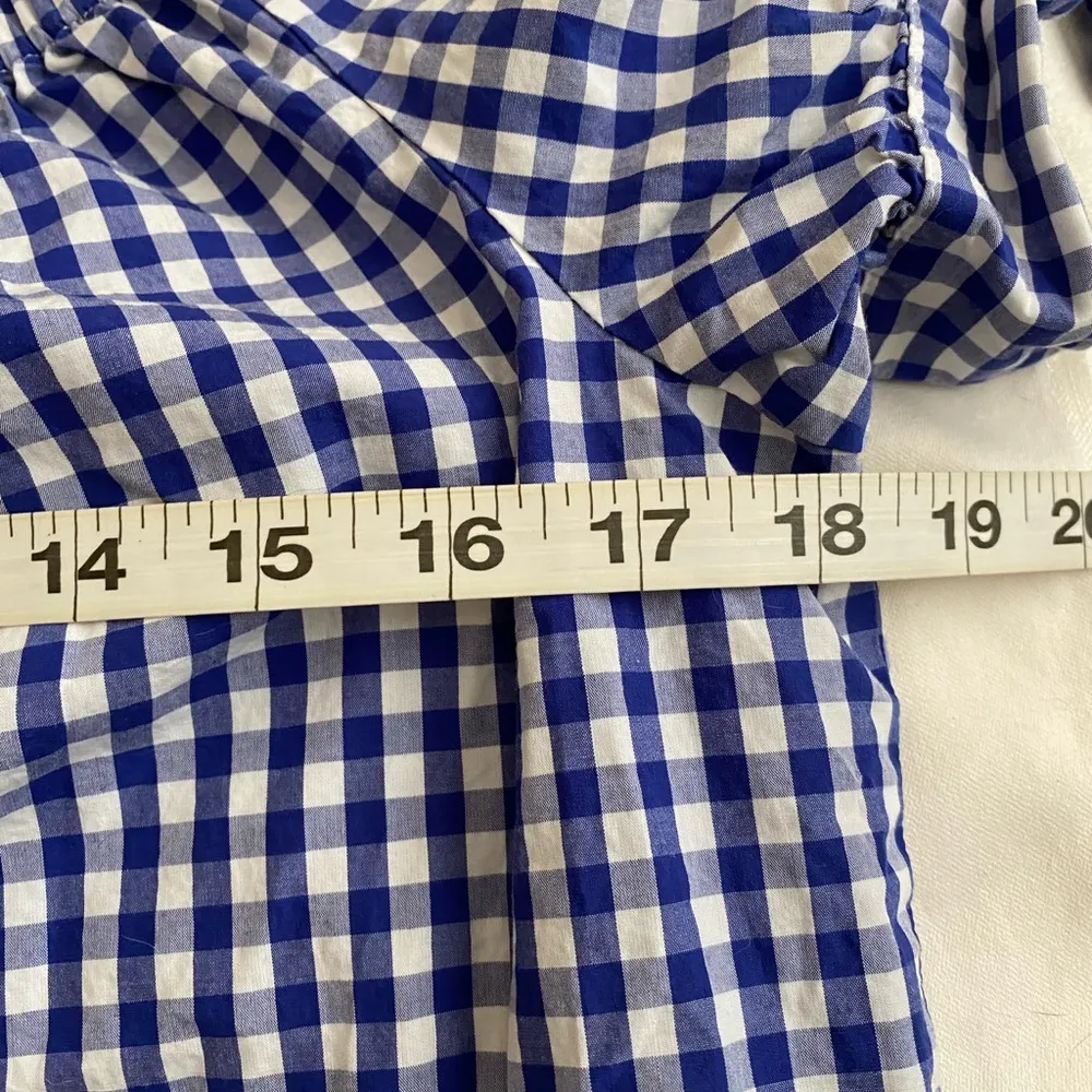 J. Crew blue gingham plaid off the shoulder blouse sz 4 - Image 3