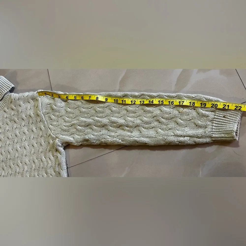 Jeanne Pierre Sweater coat Women Sage Green Cotton Cable Knit Turtleneck size S - Image 10