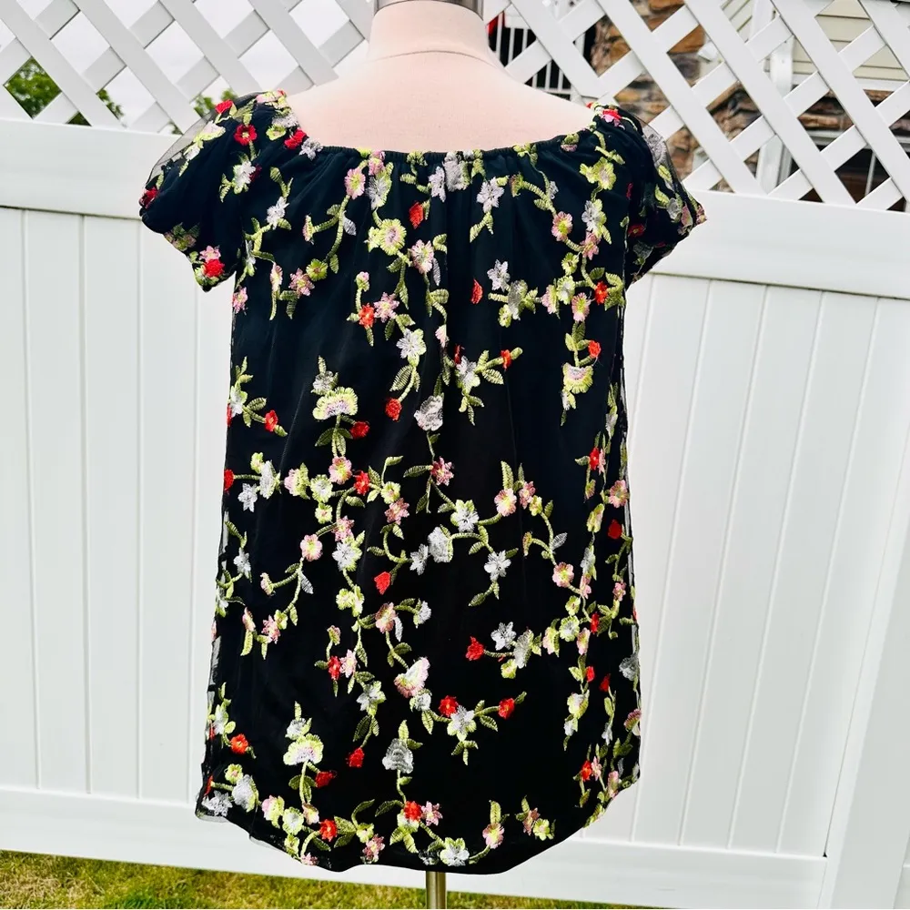 Urban Outfitters Kimchi Blue Black Floral Embroidered Off the Shoulder Dress - Image 11