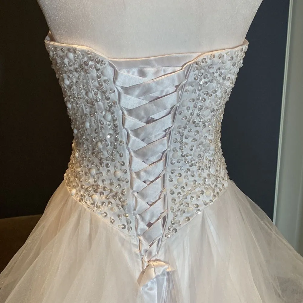 Women’s Wedding Dress Sweetheart Neckline Corset Back Ruffle Skirt Size S White - Image 6