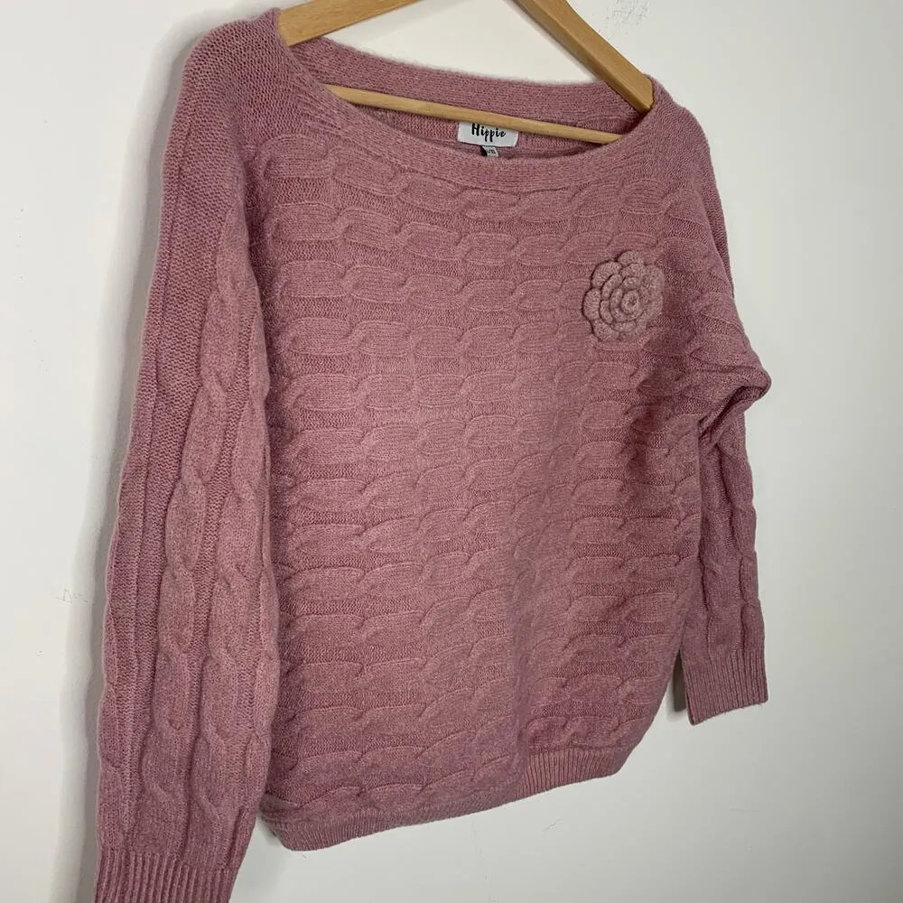 Military Hippie Dusty Rose Sweater Flower Pin Large NWT - Image 4