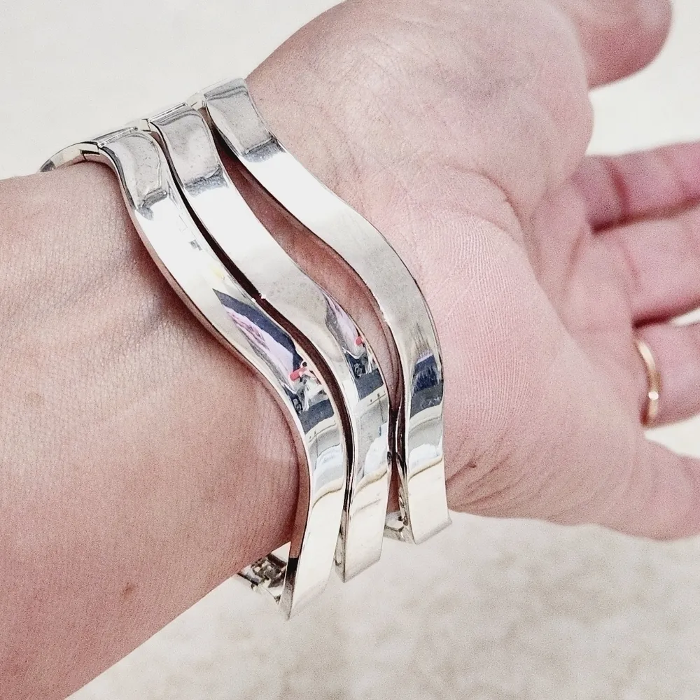 SOLID Sterling Silver Bracelets Set of 3 - Image 5