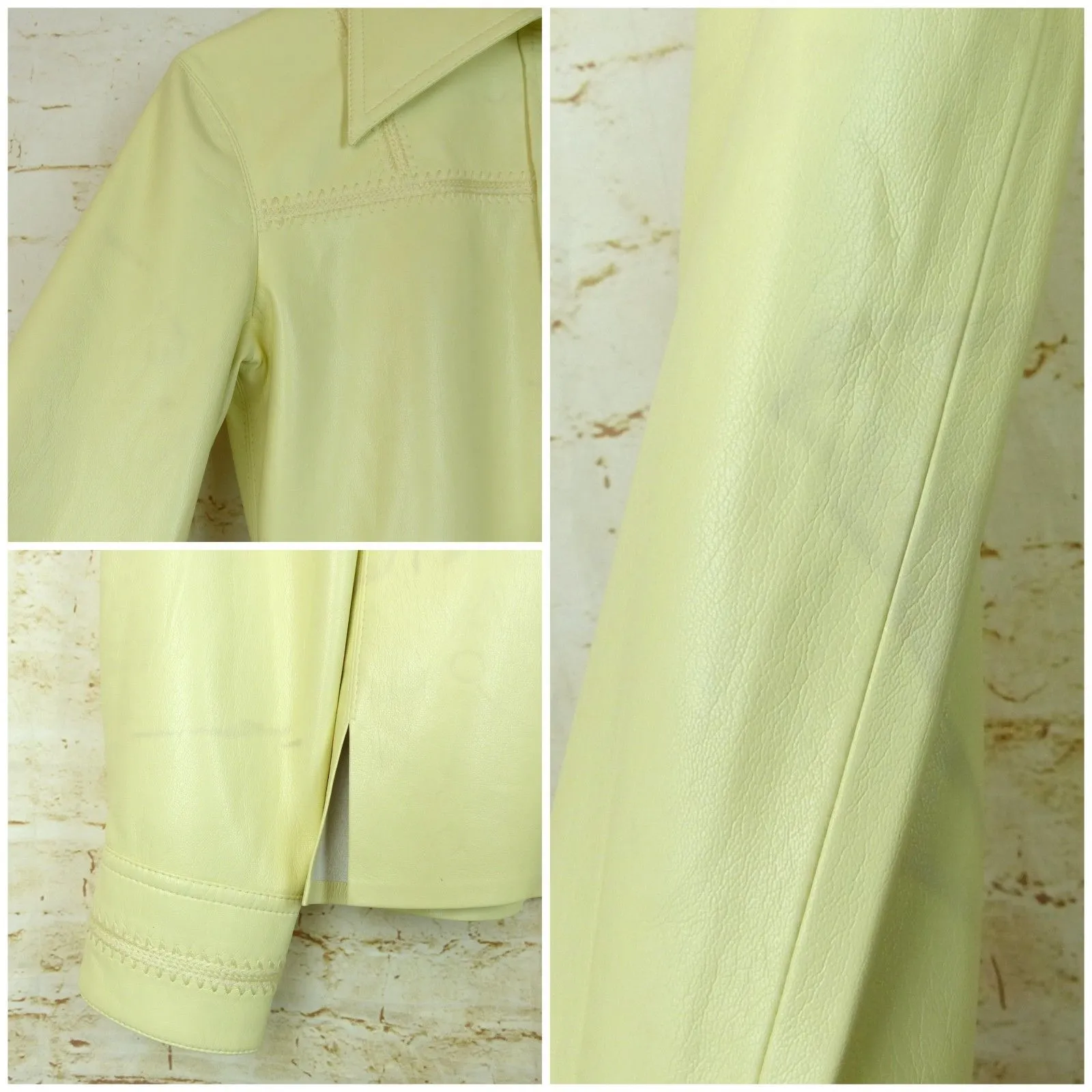 Nanushka Vegan Leather Shirt Womens S Pale Pastel Yellow Whipstitch Detail FLAWS - Image 6