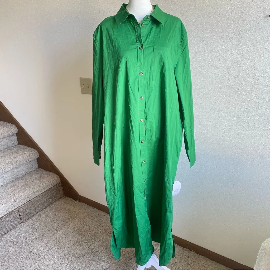 Universal Standard Odeon Stretch Poplin Shirtdress Dress Green Small US 14-16 - Image 3