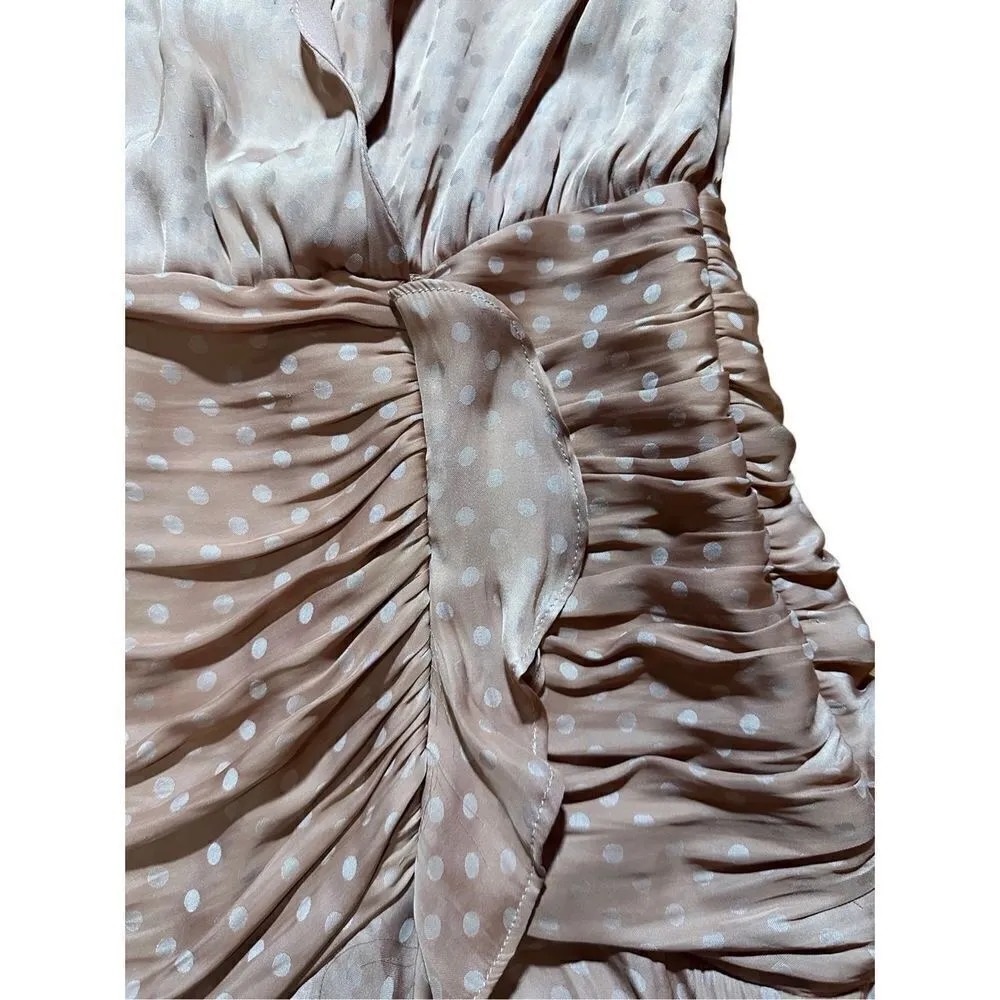 STORIA ruched flouncy light pink polka dot mini dress sz S - Image 5