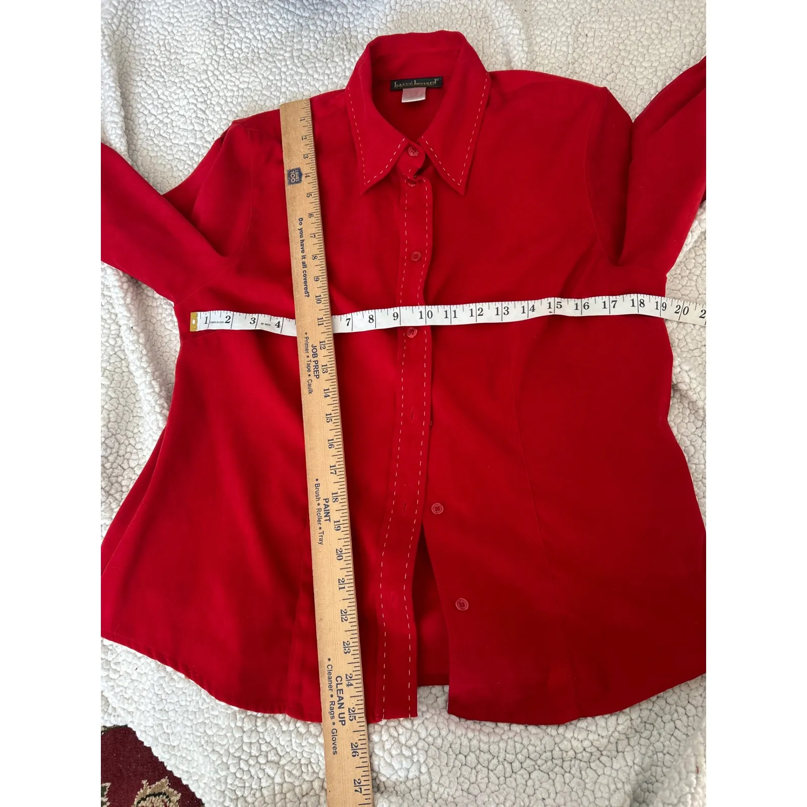 Harve Benard Red Long Sleeve Button Down Shirt Top Women's Stitch Detail‎ suede - Image 6
