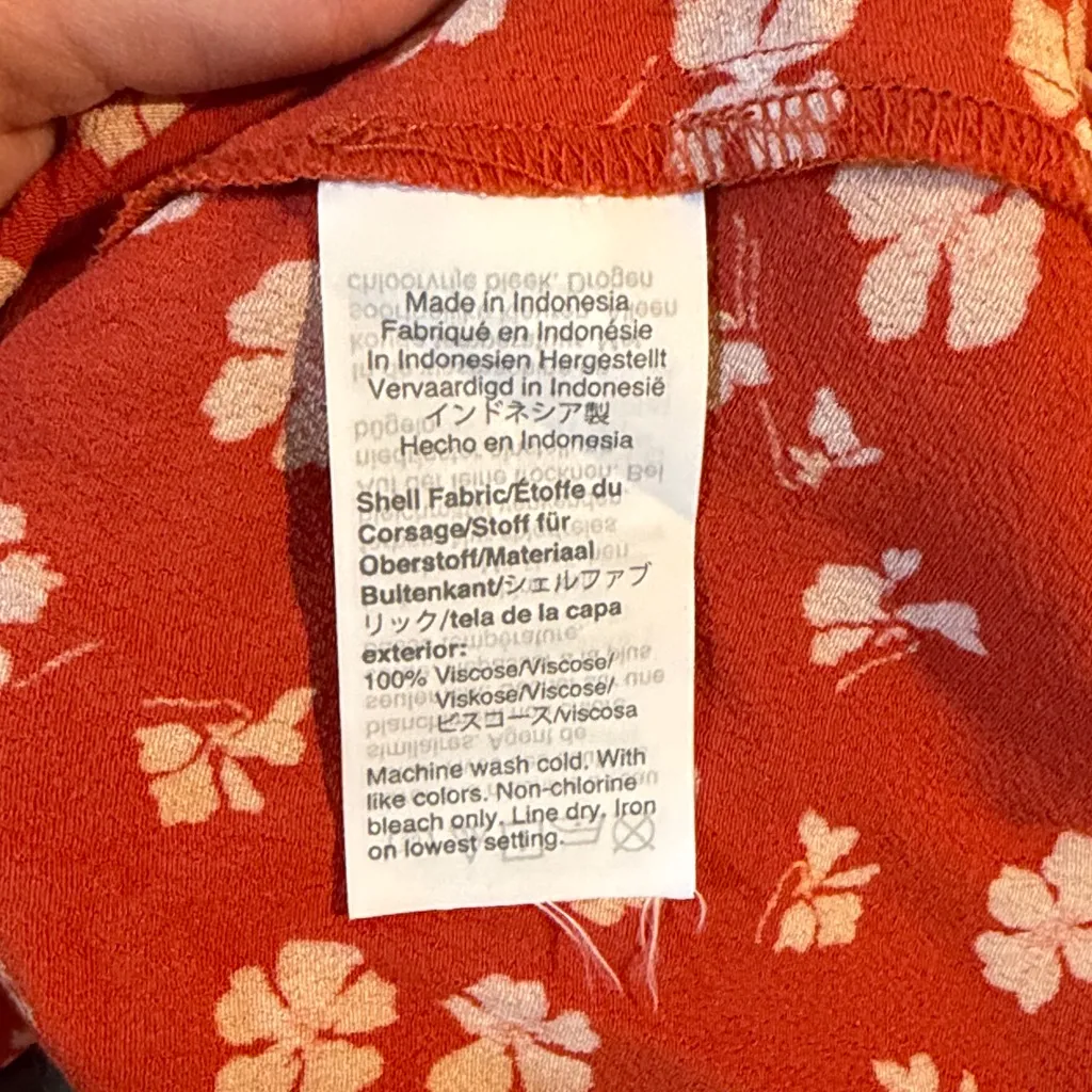 Madewell Ruffle Wrap Midi Skirt Orange Floral Long Modest Size 4 AO371 - Image 7