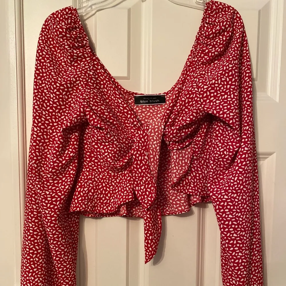 Blue Blush Red and White Blouse Top - Image 2