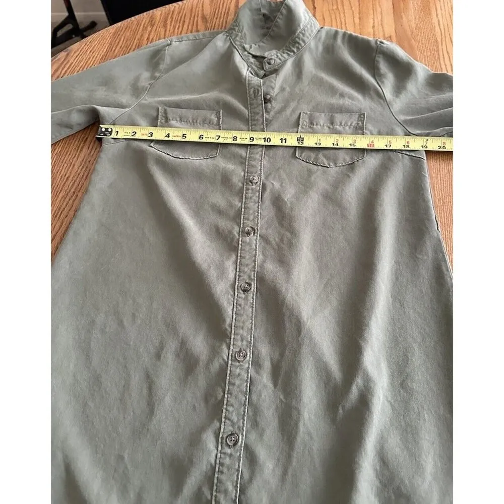 Merona Women M Olive Green Long Sleeve Button Up Shirt Dress Casual - Image 5