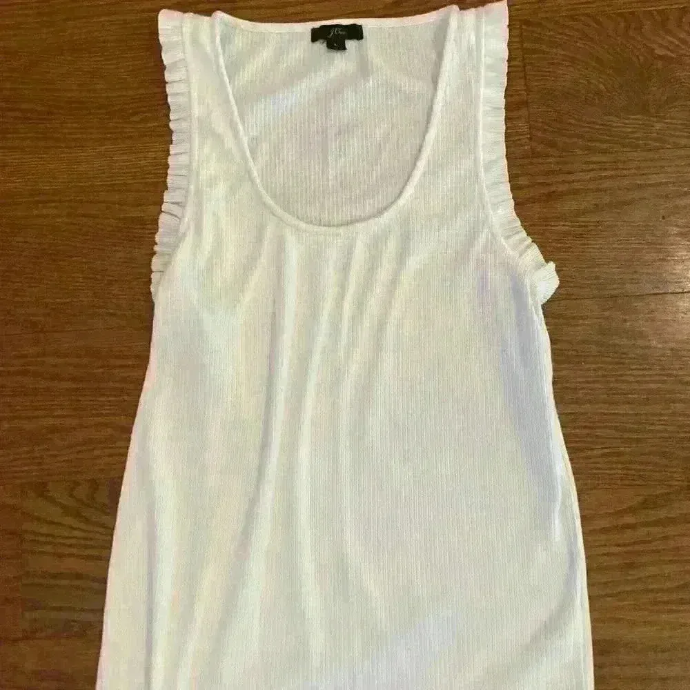 J Crew ribbed Ruffle Tank Top Fitted Stretch Feminine Style L9582 size Large - Image 11