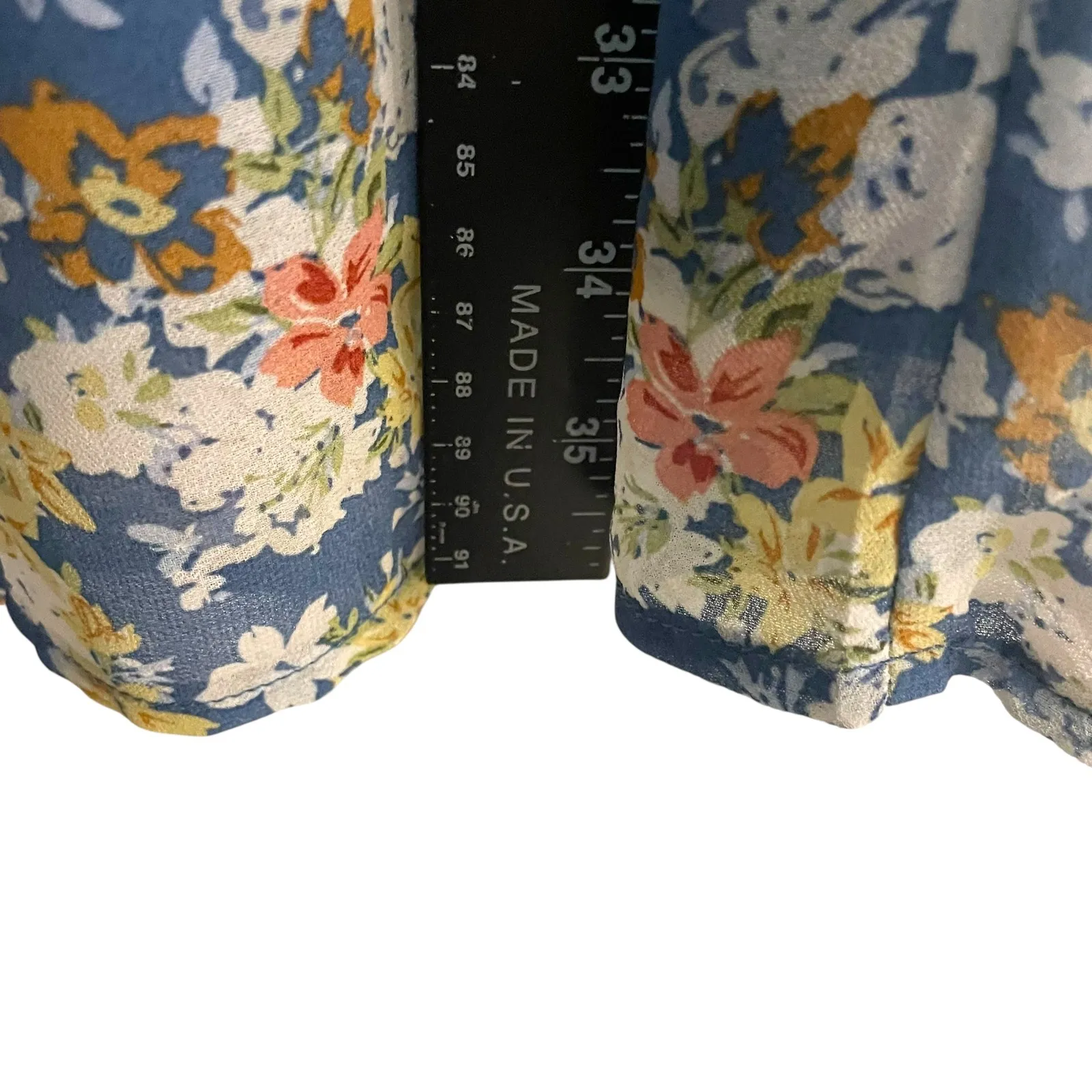 Blue Floral Print Long Sleeve Mini Dress Ruffle Trim Casual‎ L Size L - Image 5