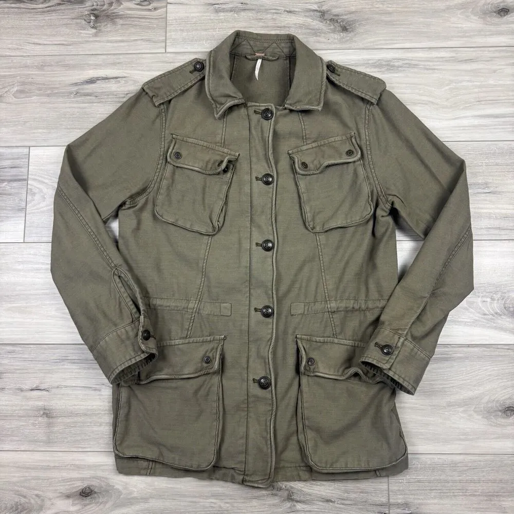 Free People Not Your‎ Brothers Surplus Jacket Green Full Zip Cargo Utility Sz S - Image 2