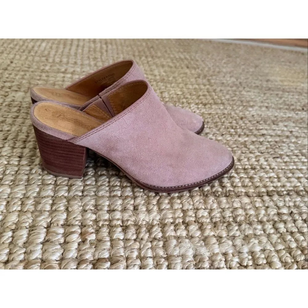 Madewell Harper Mule Pink Suede Leather Slip on Stacked Heels Shoes Women Sz 6 - Image 7