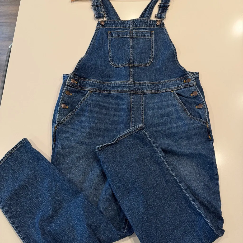 J. Crew Dark Wash Denim Straight Leg Overalls Size XL - Image 8