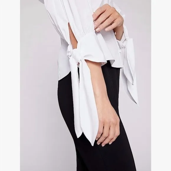 Cinq a Sept Womens xs Theresa Tie Cuff Top White‎ Cotton White - Image 5