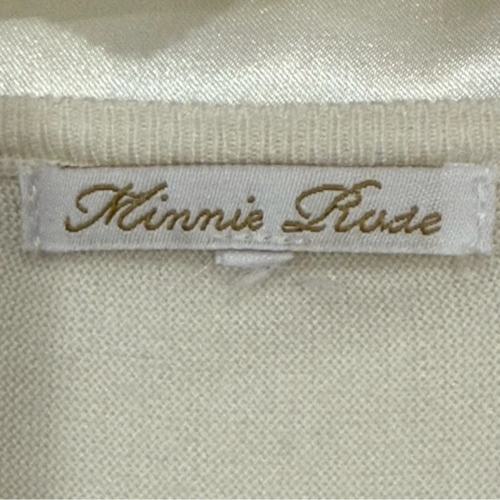 Minnie Rose Silk Sweater V Neck Coastal Bloused Chic Quiet Luxury White Size XS - Image 5