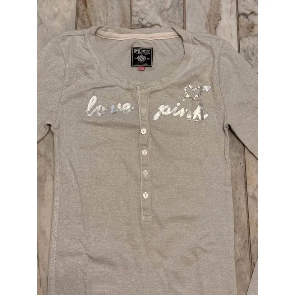 NEW PINK Victoria's Secret women's small silver sparkle long sleeve - Image 3