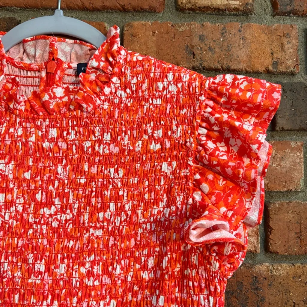 French Connection womens Bethany Verona Smocked ruffle mini dress red/orange M - Image 3