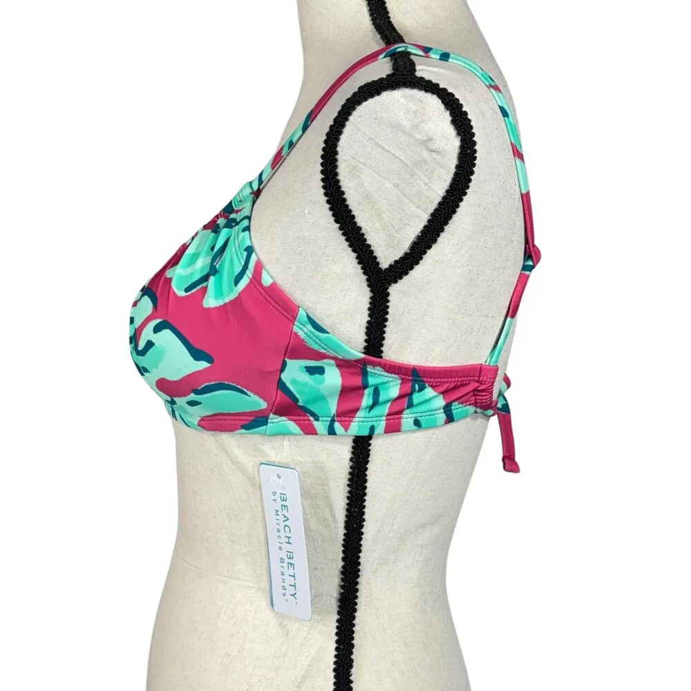 Beach Betty by Miracle Brands Small Bikini Top Swim Padded Cup Tropical Leaf New Green - Image 4