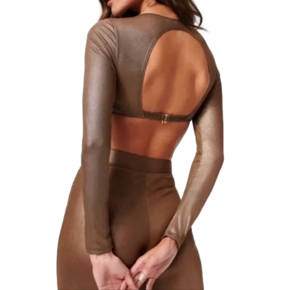 GOOD AMERICAN Mesh Long Sleeve Crop Top Small Bra Underwire Festival Activewear - Image 2