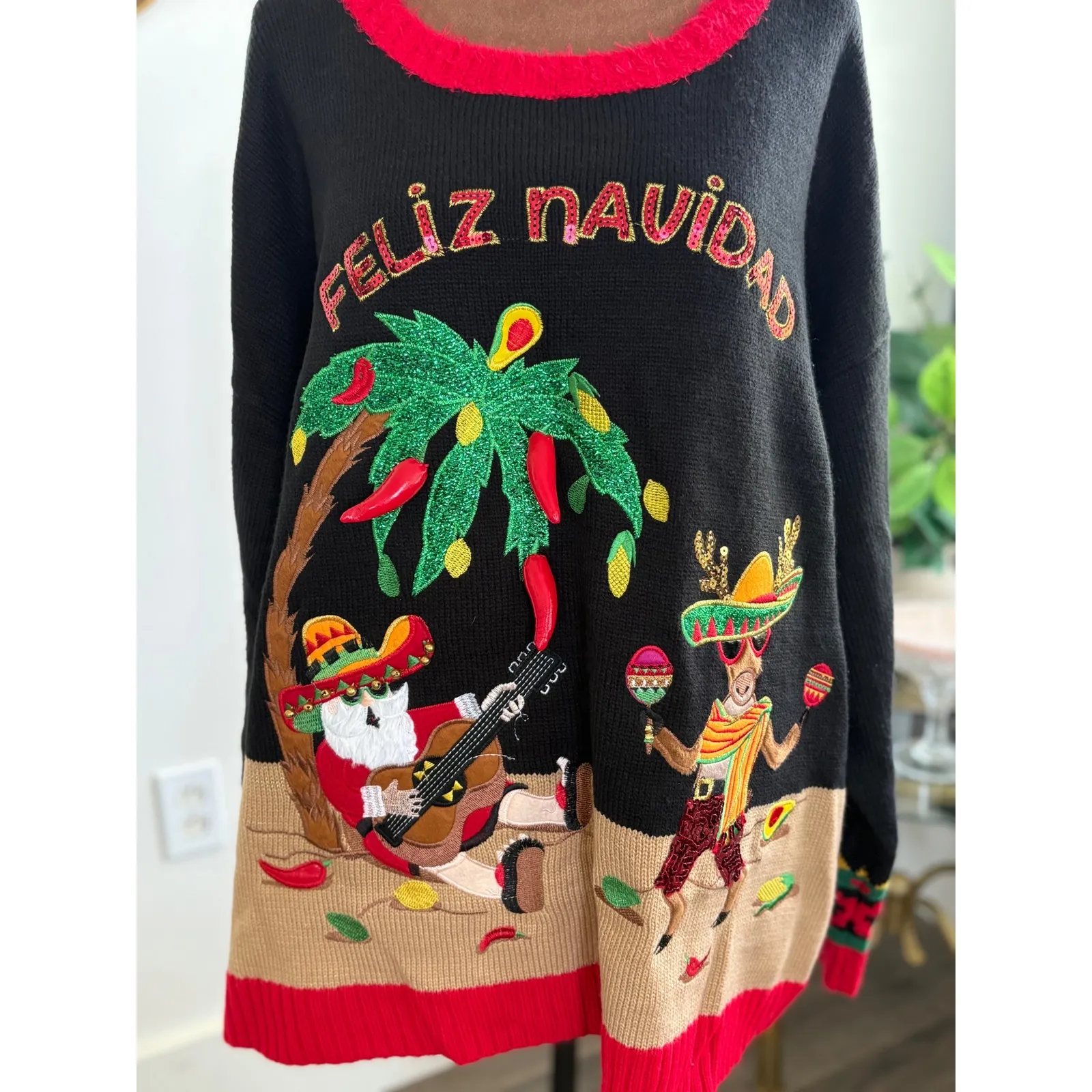Feliz Navidad Ugly Christmas Sweater‎ Santa Sombrero Holiday Time 2X - Image 2