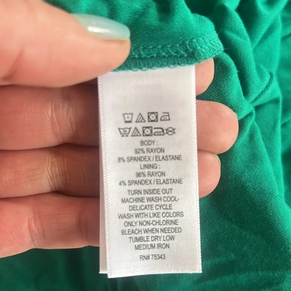 Nicole Miller v neck 3/4 sleeve belted maxi spring dress grass green size XL NWT - Image 16