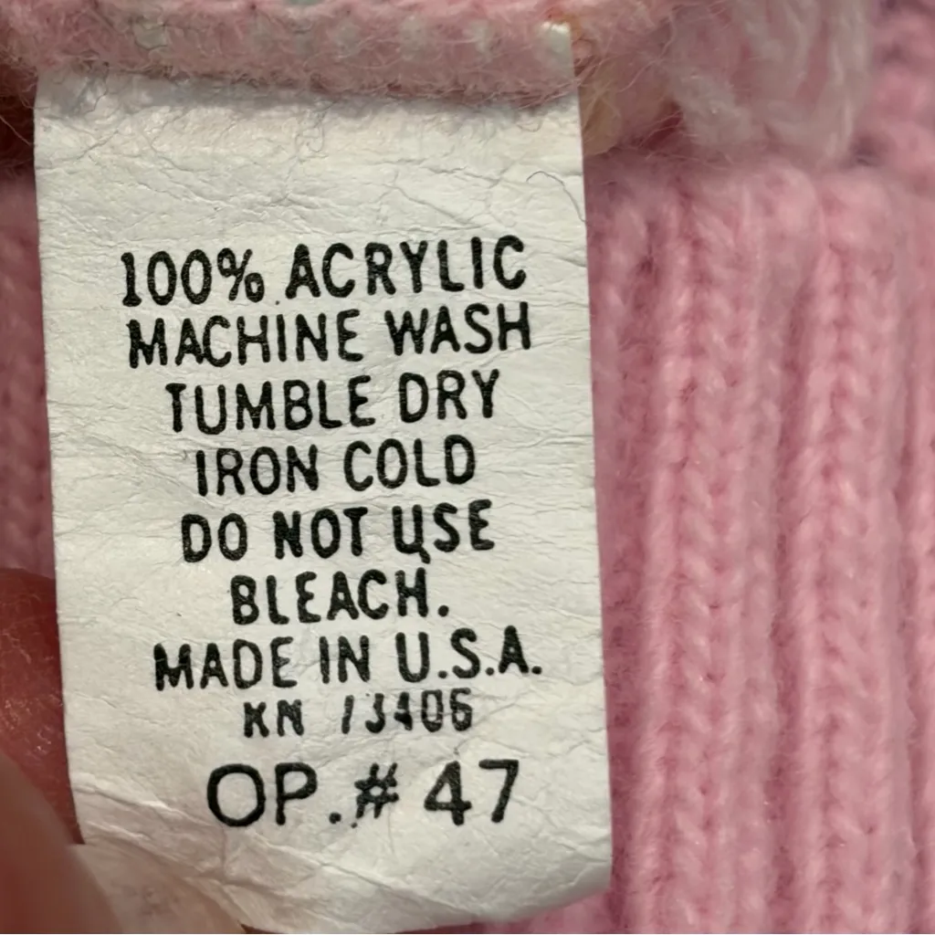 Vintage Needles Up Pastel Pink Acrylic Duck Cardigan Sweater size Large - Image 6