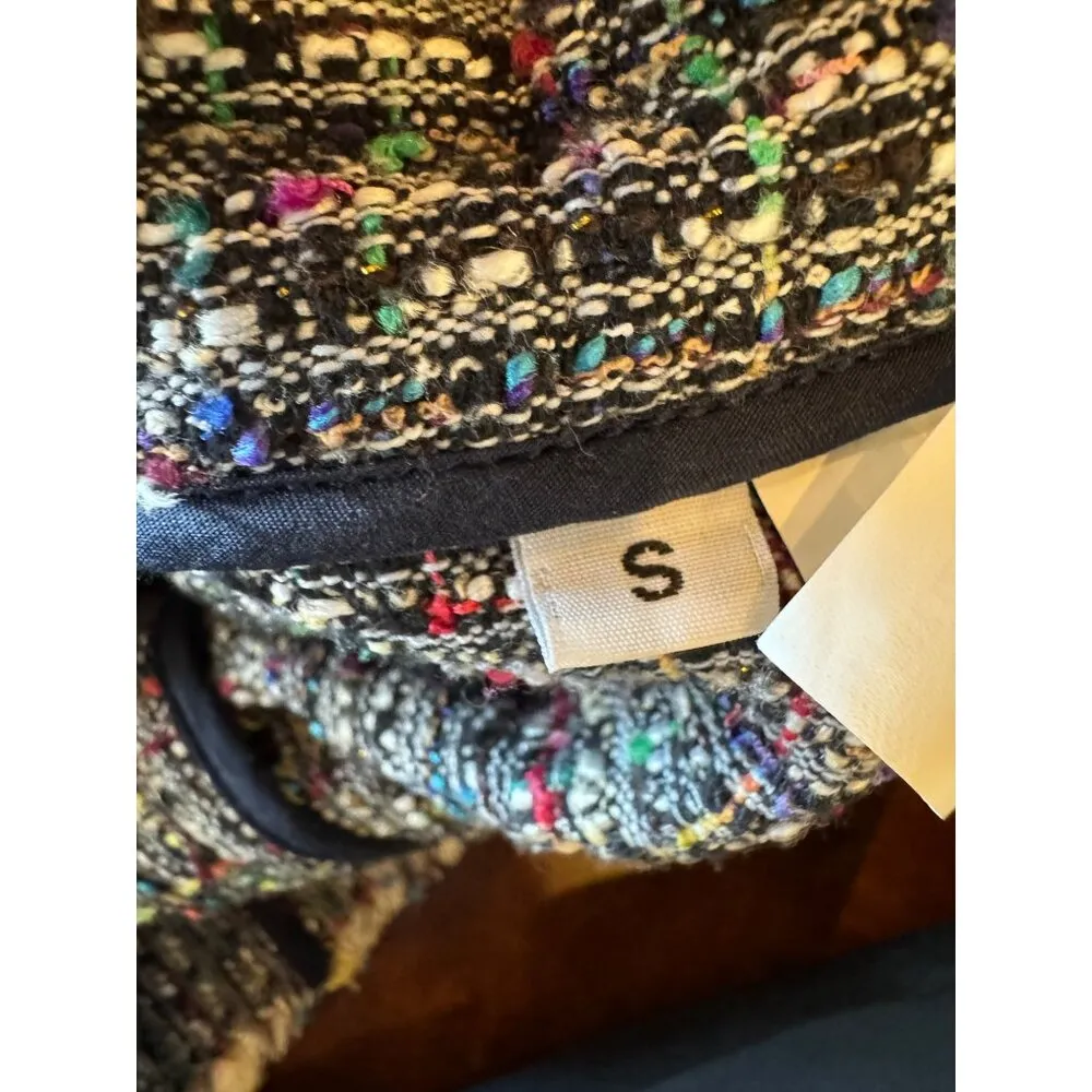 Ramy Brook Jacket Women Small Black Tweed Leather Sleeve And Trim Full Zip Retro - Image 14