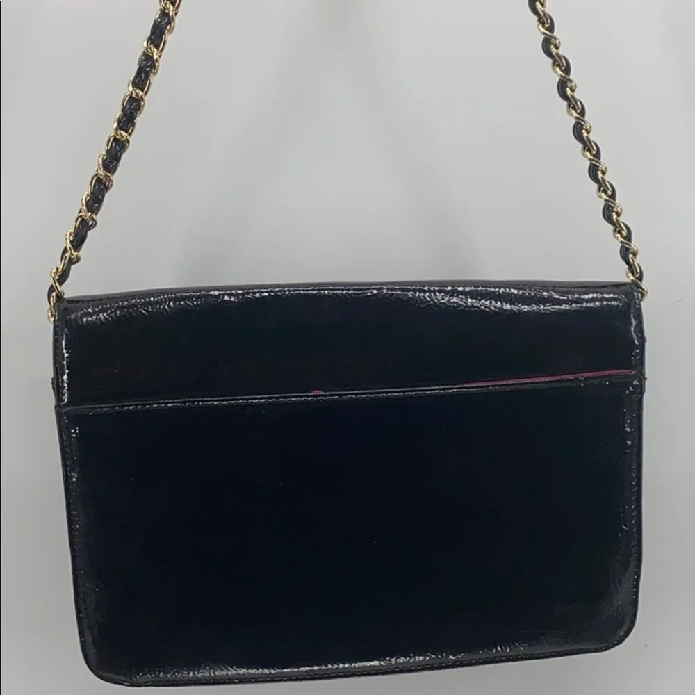 Vintage Anne Klein black patent gold accent strap shoulder bag Y2K - Image 9